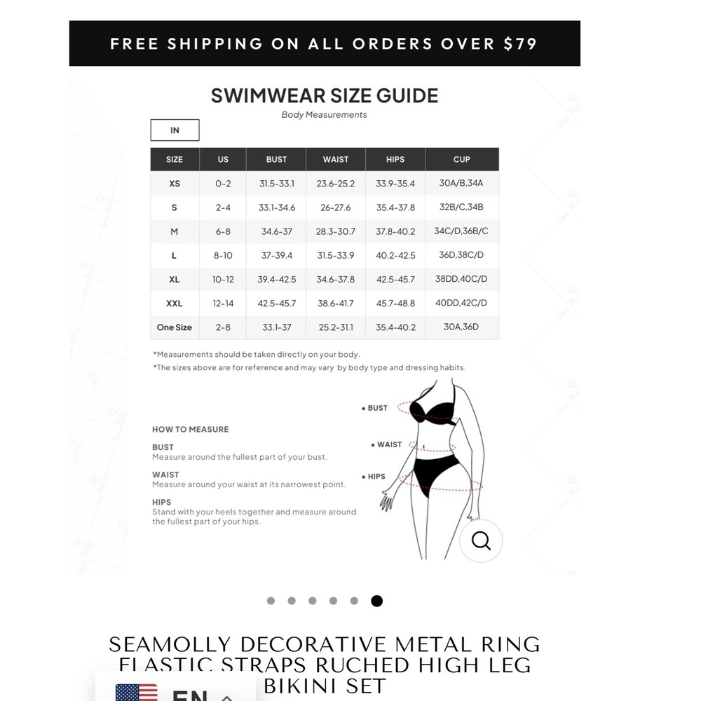 SEAMOLLY DECORATIVE METAL RING ELASTIC STRAPS RUCHED HIGH LEG BIKINI SET BLUE S - Picture 3 of 6